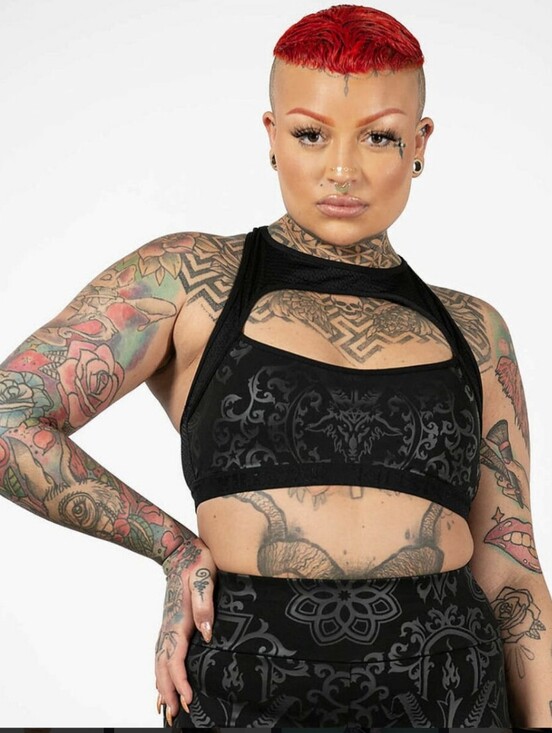 Killstar Other - Killstar Black Tonal Pattern High-Neck Sports Bra